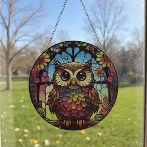 Colorful Owl Sun Catcher  Window Hanging - Multicolor Home Art